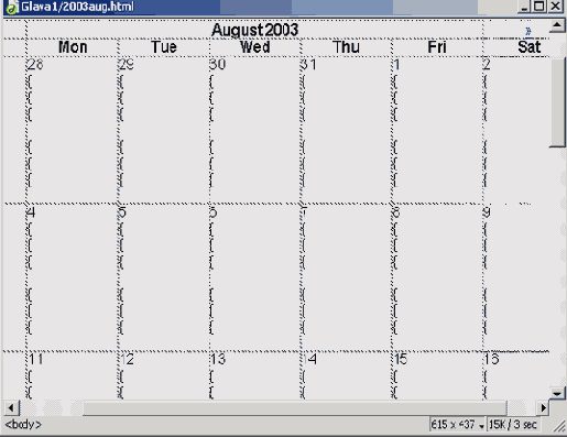 Использование расширения Calendar пакета Dreamweaver